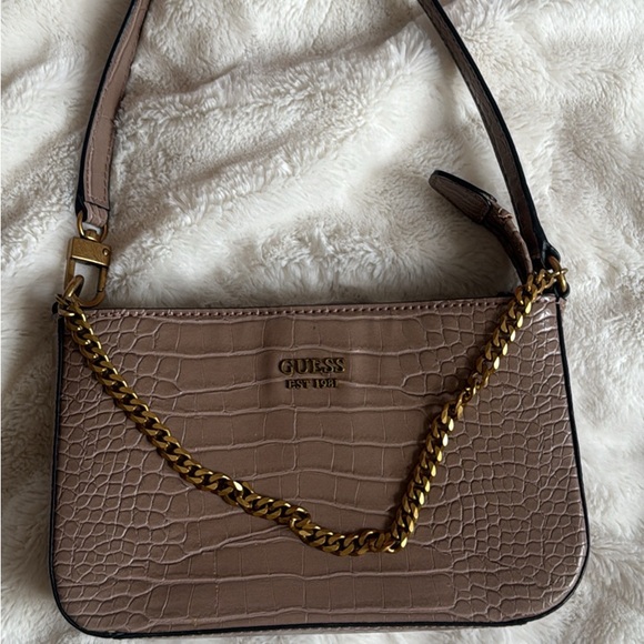 Guess Croc-Embossed Brown Shoulder Bag - Picture 1 of 3
